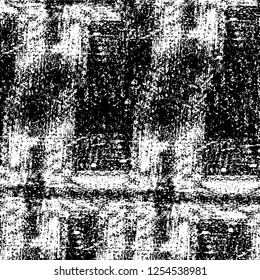 Abstract black and white vector background. Monochrome vintage surface with dirty pattern in cracks, spots, dots. Old painted wall in dark horror style design. Grunge overlay layer.