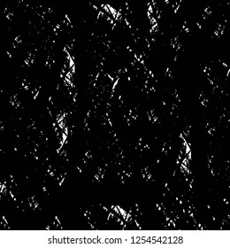 Abstract black and white vector background. Monochrome vintage surface with dirty pattern in cracks, spots, dots. Old painted wall in dark horror style design. Grunge overlay layer.