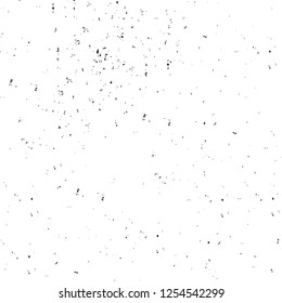 Abstract black and white vector background. Monochrome vintage surface with dirty pattern in cracks, spots, dots. Old painted wall in dark horror style design. Grunge overlay layer.