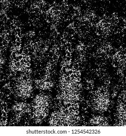 Abstract black and white vector background. Monochrome vintage surface with dirty pattern in cracks, spots, dots. Old painted wall in dark horror style design. Grunge overlay layer.