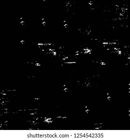 Abstract black and white vector background. Monochrome vintage surface with dirty pattern in cracks, spots, dots. Old painted wall in dark horror style design. Grunge overlay layer.