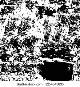 Abstract black and white vector background. Monochrome vintage surface with dirty pattern in cracks, spots, dots. Old painted wall in dark horror style design. Grunge overlay layer.