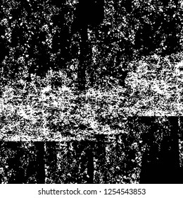 Abstract black and white vector background. Monochrome vintage surface with dirty pattern in cracks, spots, dots. Old painted wall in dark horror style design. Grunge overlay layer.