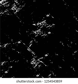 Abstract black and white vector background. Monochrome vintage surface with dirty pattern in cracks, spots, dots. Old painted wall in dark horror style design. Grunge overlay layer.