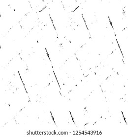 Abstract black and white vector background. Monochrome vintage surface with dirty pattern in cracks, spots, dots. Old painted wall in dark horror style design. Grunge overlay layer.
