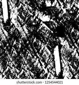 Abstract black and white vector background. Monochrome vintage surface with dirty pattern in cracks, spots, dots. Old painted wall in dark horror style design. Grunge overlay layer.
