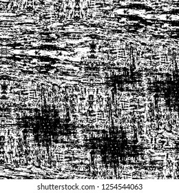 Abstract black and white vector background. Monochrome vintage surface with dirty pattern in cracks, spots, dots. Old painted wall in dark horror style design. Grunge overlay layer.
