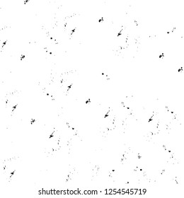 Abstract black and white vector background. Monochrome vintage surface with dirty pattern in cracks, spots, dots. Old painted wall in dark horror style design. Grunge overlay layer.