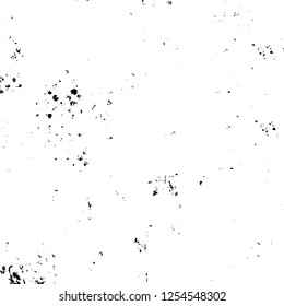 Abstract black and white vector background. Monochrome vintage surface with dirty pattern in cracks, spots, dots. Old painted wall in dark horror style design. Grunge overlay layer.