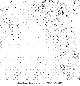 Abstract black and white vector background. Monochrome vintage surface with dirty pattern in cracks, spots, dots. Old painted wall in dark horror style design. Grunge overlay layer.