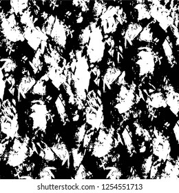 Abstract black and white vector background. Monochrome vintage surface with dirty pattern in cracks, spots, dots. Old painted wall in dark horror style design. Grunge overlay layer.