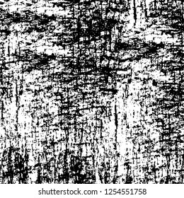 Abstract black and white vector background. Monochrome vintage surface with dirty pattern in cracks, spots, dots. Old painted wall in dark horror style design. Grunge overlay layer.