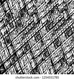 Abstract black and white vector background. Monochrome vintage surface with dirty pattern in cracks, spots, dots. Old painted wall in dark horror style design. Grunge overlay layer.