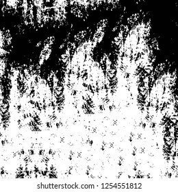 Abstract black and white vector background. Monochrome vintage surface with dirty pattern in cracks, spots, dots. Old painted wall in dark horror style design. Grunge overlay layer.