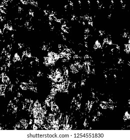 Abstract black and white vector background. Monochrome vintage surface with dirty pattern in cracks, spots, dots. Old painted wall in dark horror style design. Grunge overlay layer.