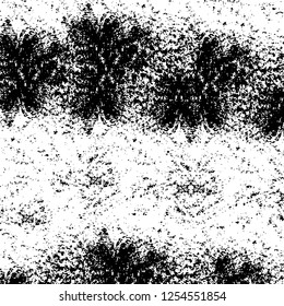 Abstract black and white vector background. Monochrome vintage surface with dirty pattern in cracks, spots, dots. Old painted wall in dark horror style design. Grunge overlay layer.