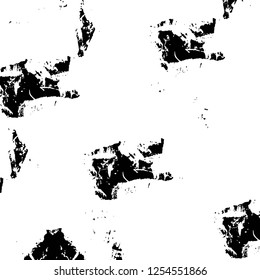 Abstract black and white vector background. Monochrome vintage surface with dirty pattern in cracks, spots, dots. Old painted wall in dark horror style design. Grunge overlay layer.