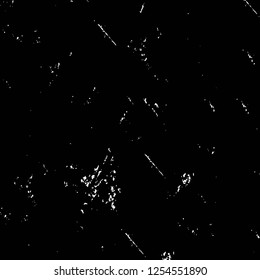 Abstract black and white vector background. Monochrome vintage surface with dirty pattern in cracks, spots, dots. Old painted wall in dark horror style design. Grunge overlay layer.