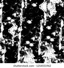 Abstract black and white vector background. Monochrome vintage surface with dirty pattern in cracks, spots, dots. Old painted wall in dark horror style design. Grunge overlay layer.