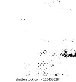Abstract black and white vector background. Monochrome vintage surface with dirty pattern in cracks, spots, dots. Old painted wall in dark horror style design. Grunge overlay layer.