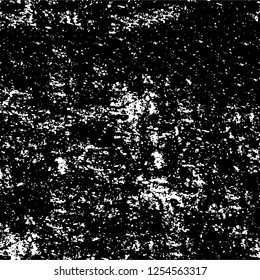 Abstract black and white vector background. Monochrome vintage surface with dirty pattern in cracks, spots, dots. Old painted wall in dark horror style design. Grunge overlay layer.
