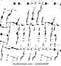 Abstract black and white vector background. Monochrome vintage surface with dirty pattern in cracks, spots, dots. Old painted wall in dark horror style design. Grunge overlay layer.