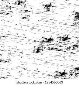 Abstract black and white vector background. Monochrome vintage surface with dirty pattern in cracks, spots, dots. Old painted wall in dark horror style design. Grunge overlay layer.