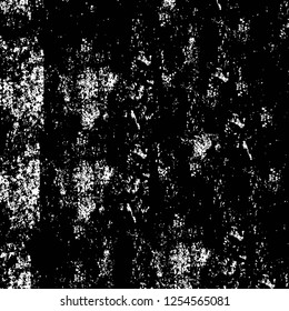 Abstract black and white vector background. Monochrome vintage surface with dirty pattern in cracks, spots, dots. Old painted wall in dark horror style design. Grunge overlay layer.