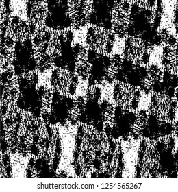 Abstract black and white vector background. Monochrome vintage surface with dirty pattern in cracks, spots, dots. Old painted wall in dark horror style design. Grunge overlay layer.
