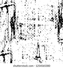 Abstract black and white vector background. Monochrome vintage surface with dirty pattern in cracks, spots, dots. Old painted wall in dark horror style design. Grunge overlay layer.