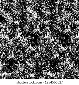 Abstract black and white vector background. Monochrome vintage surface with dirty pattern in cracks, spots, dots. Old painted wall in dark horror style design. Grunge overlay layer.