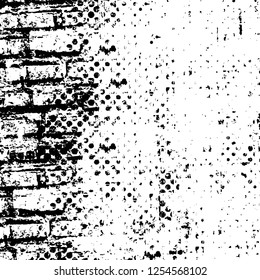 Abstract black and white vector background. Monochrome vintage surface with dirty pattern in cracks, spots, dots. Old painted wall in dark horror style design. Grunge overlay layer.