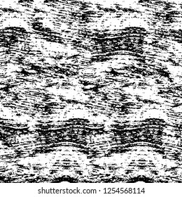 Abstract black and white vector background. Monochrome vintage surface with dirty pattern in cracks, spots, dots. Old painted wall in dark horror style design. Grunge overlay layer.