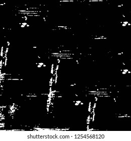 Abstract black and white vector background. Monochrome vintage surface with dirty pattern in cracks, spots, dots. Old painted wall in dark horror style design. Grunge overlay layer.