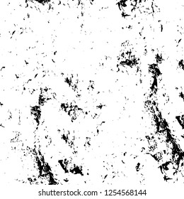 Abstract black and white vector background. Monochrome vintage surface with dirty pattern in cracks, spots, dots. Old painted wall in dark horror style design. Grunge overlay layer.