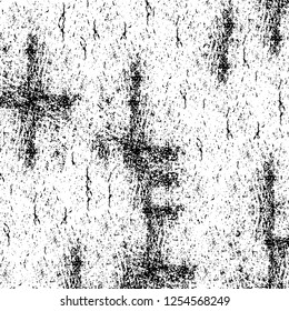 Abstract black and white vector background. Monochrome vintage surface with dirty pattern in cracks, spots, dots. Old painted wall in dark horror style design. Grunge overlay layer.