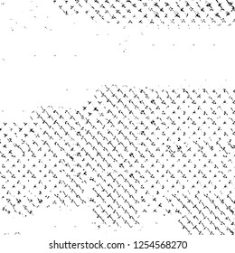 Abstract black and white vector background. Monochrome vintage surface with dirty pattern in cracks, spots, dots. Old painted wall in dark horror style design. Grunge overlay layer.