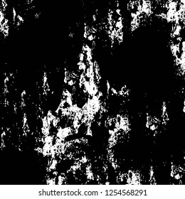 Abstract black and white vector background. Monochrome vintage surface with dirty pattern in cracks, spots, dots. Old painted wall in dark horror style design. Grunge overlay layer.