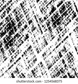 Abstract black and white vector background. Monochrome vintage surface with dirty pattern in cracks, spots, dots. Old painted wall in dark horror style design. Grunge overlay layer.