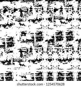 Abstract black and white vector background. Monochrome vintage surface with dirty pattern in cracks, spots, dots. Old painted wall in dark horror style design. Grunge overlay layer.