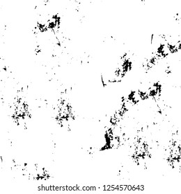 Abstract black and white vector background. Monochrome vintage surface with dirty pattern in cracks, spots, dots. Old painted wall in dark horror style design. Grunge overlay layer.
