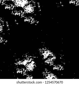 Abstract black and white vector background. Monochrome vintage surface with dirty pattern in cracks, spots, dots. Old painted wall in dark horror style design. Grunge overlay layer.