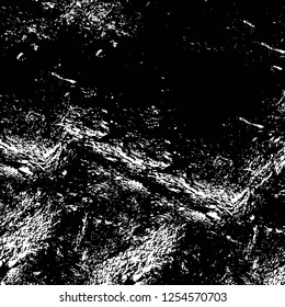 Abstract black and white vector background. Monochrome vintage surface with dirty pattern in cracks, spots, dots. Old painted wall in dark horror style design. Grunge overlay layer.
