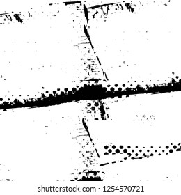 Abstract black and white vector background. Monochrome vintage surface with dirty pattern in cracks, spots, dots. Old painted wall in dark horror style design. Grunge overlay layer.