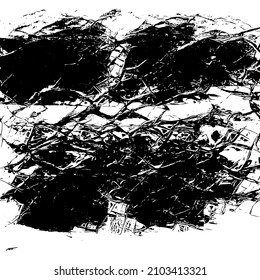 Abstract black and white vector background. Grunge overlay layer. Monochrome vintage surface with dirty pattern in cracks, spots, dots. Distressed overlay texture. EPS10.