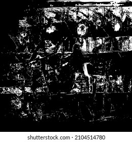 Abstract black and white vector background. Grunge overlay layer. Monochrome vintage surface with dirty pattern in cracks, spots, dots. Distressed overlay texture. EPS10.
