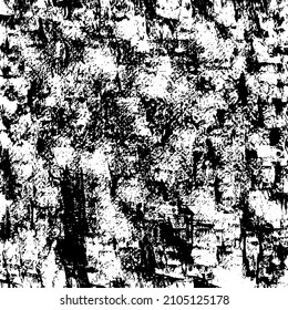 Abstract black and white vector background. Grunge overlay layer. Monochrome vintage surface with dirty pattern in cracks, spots, dots. Distressed overlay texture. EPS10.