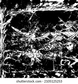 Abstract black and white vector background. Grunge overlay layer. Monochrome vintage surface with dirty pattern in cracks, spots, dots. Distressed overlay texture. EPS10.