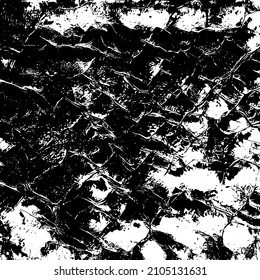 Resumen del fondo vectorial en blanco y negro. Capa de superposición gruesa. Superficie vintage monocroma con patrón sucio en grietas, manchas, puntos. Textura superpuesta angustiada. EPS10.