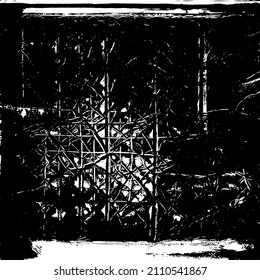 Abstrakter schwarz-weißer Vektorhintergrund. Grunge Overlay-Schicht. Einfarbige Vintage-Oberfläche mit schmutzigen Mustern in Rissen, Flecken, Punkten. Verzerrte Overlay-Textur. EPS10.